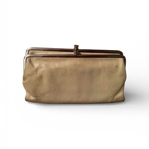 HOBO Leather Frame Clutch Wallet Beige Taupe Kisslock Organizer Vintage Style